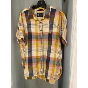 Carhartt women’s loose fit plaid short sleeve button-down shirt